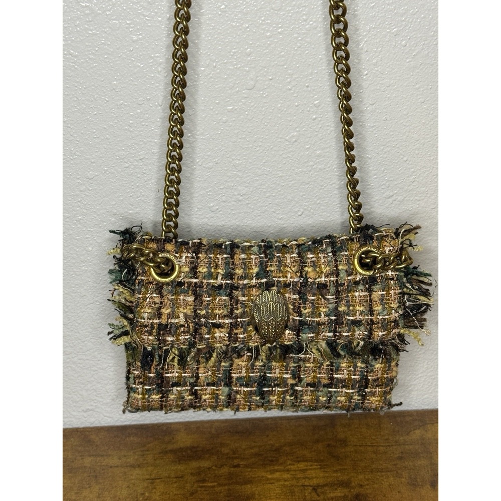 Kurt Geiger London Tweed Rust Mini Kensington Woven Purse Bag Chain Crossbody